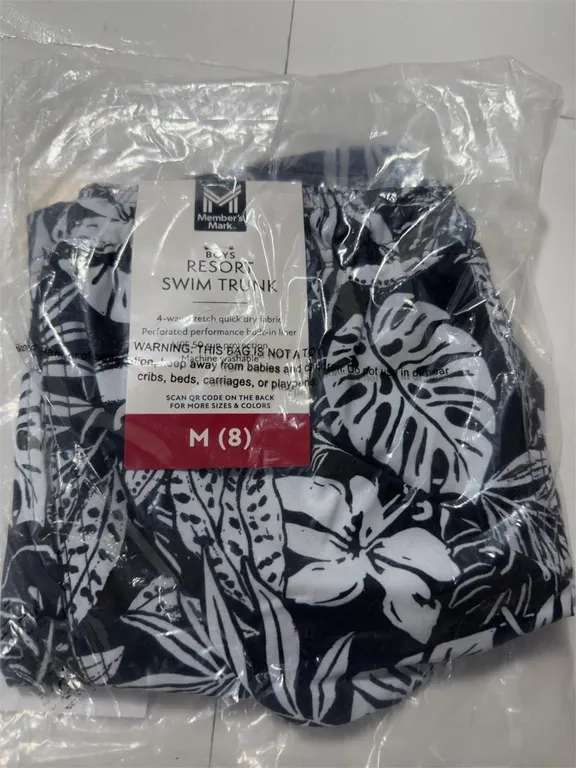 Boys Resort Swim Trunk Black White Floral Size M 8