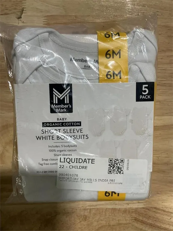 Organic Cotton Baby Bodysuits White 6M 5pk