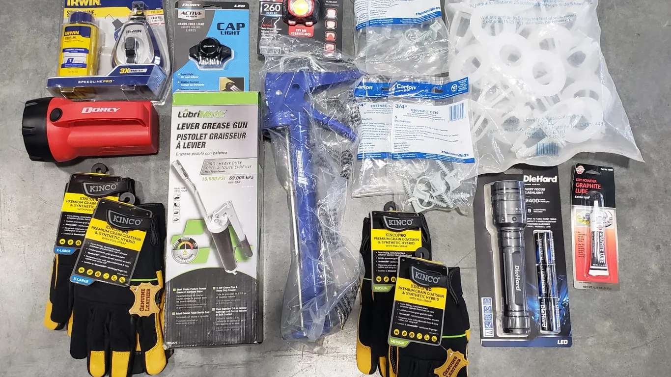 Assorted Tools & Supplies to Include Grease Gun