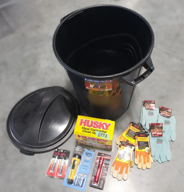32 Gallon Trash Can with Tools & Gloves