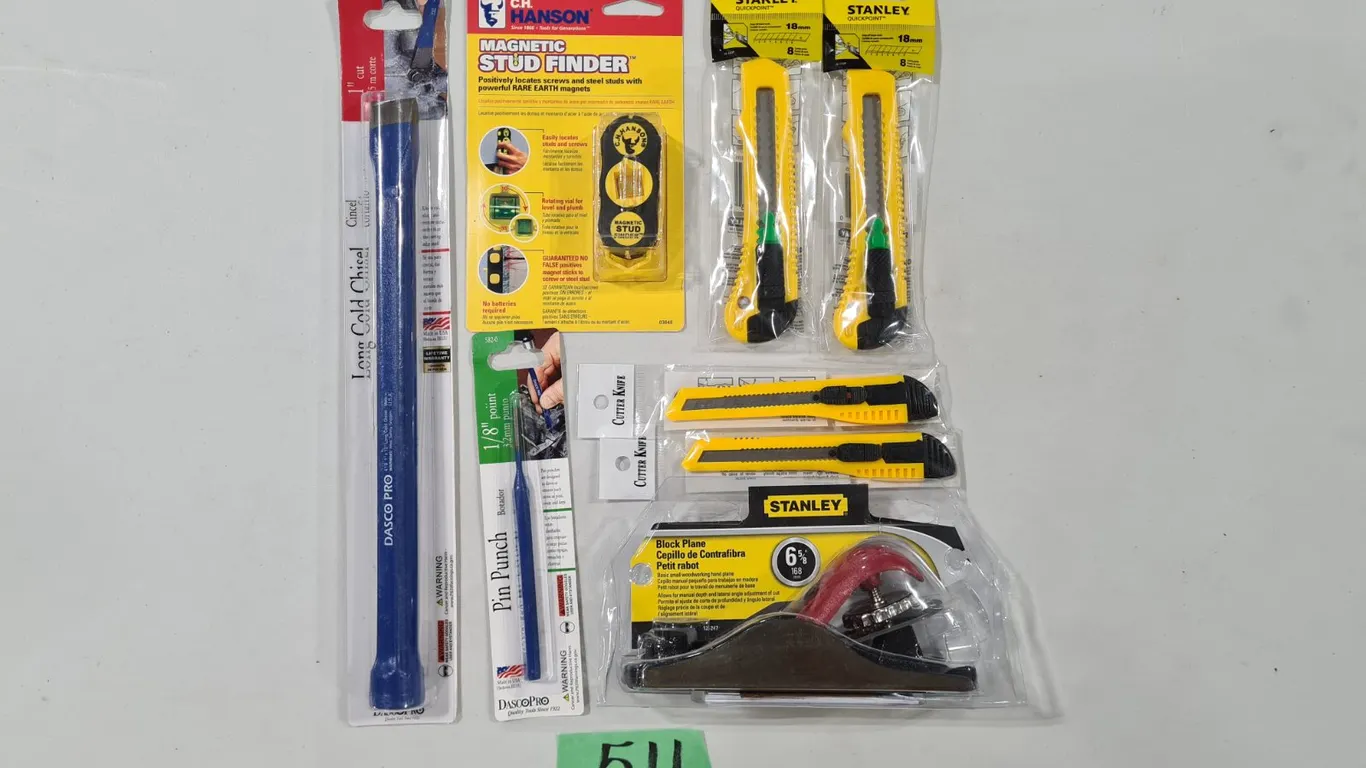 Assorted Tools to Include Block Plane, Stud Finder