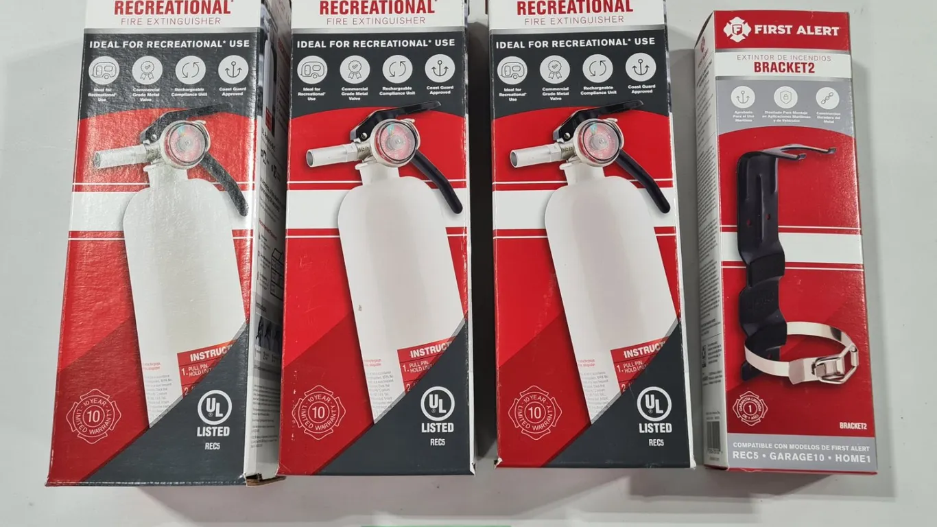 (3) First Alert Recreational Fire Extinguishers, Bracket