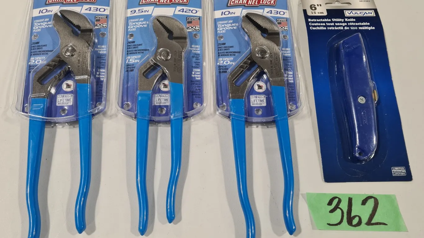 (3) Channellock Pliers, Utility Knife
