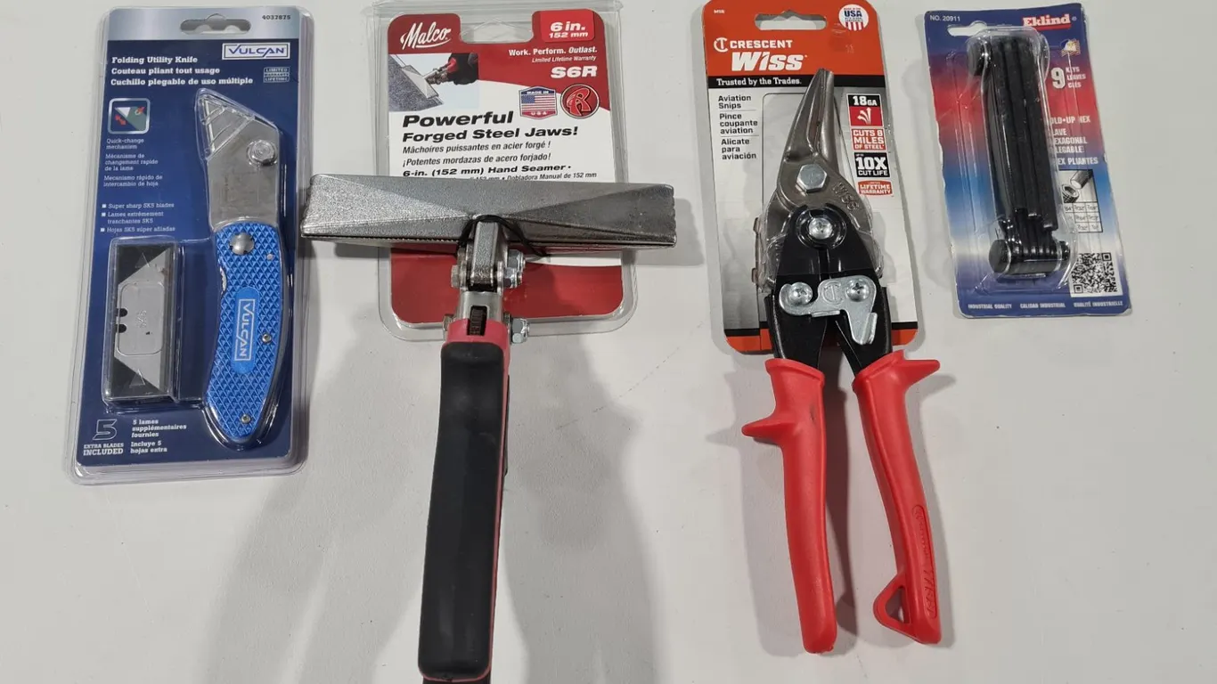 Assorted Hand Tools to Include Knife, Seamer, Snips, Hex