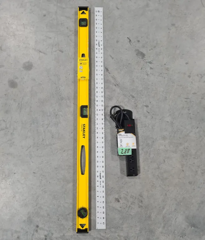 Stanley 48" I-Beam Level, 4' Straight Edge, Power Strip