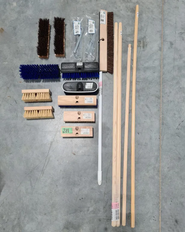 Assorted Cleaning Brushes and Handles