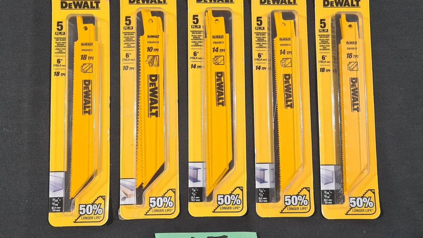 (5) Assorted DeWalt Reciprocating Saw Blade Packs