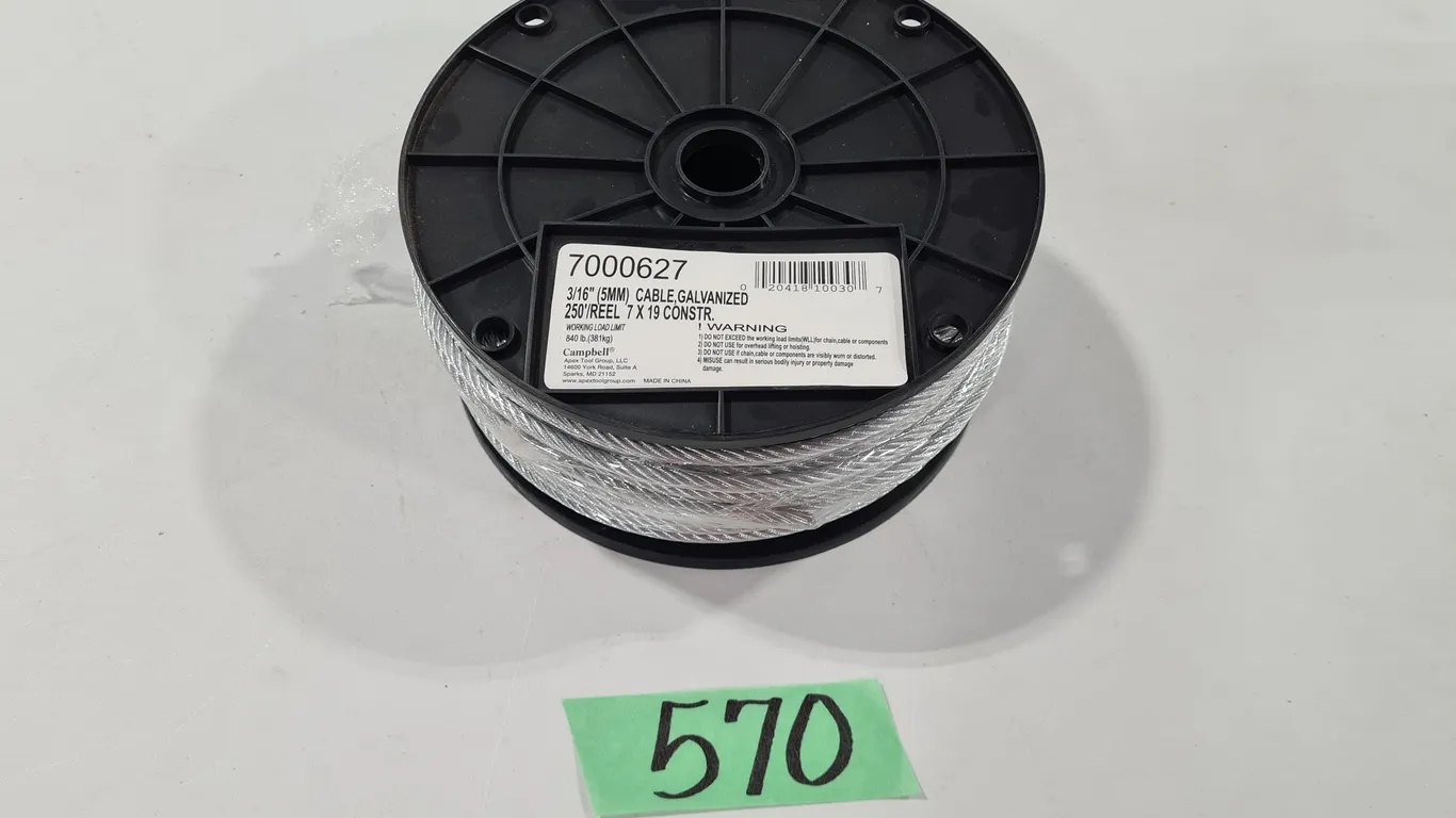 3/16" Galvanized Cable, 250' Reel