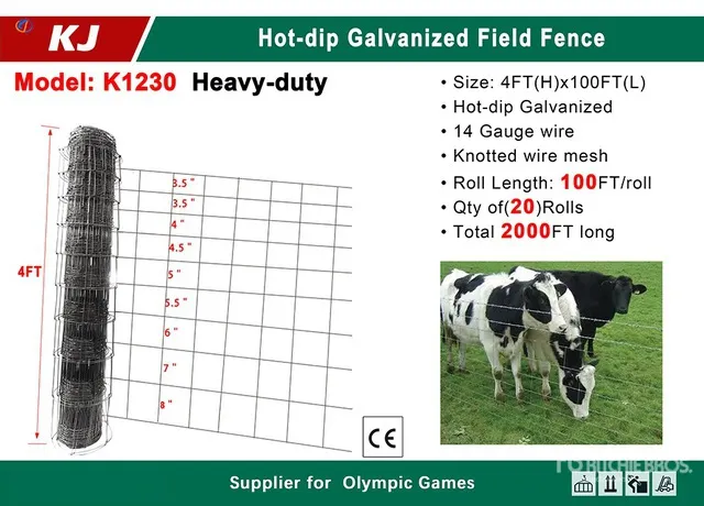 Quantity of (20) 2026 KJ K1230 100 ft x 4 ft Galvanized Farm Fencing (Unused)