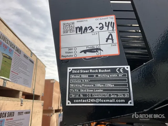 2026 GIYI GY-RB66N 66 in Rock Skid Steer Bucket (Unused)