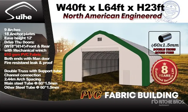 2026 Suihe S406423DP-610gPVC 40 ft x 64 ft x 23 ft Storage Building (Unused)