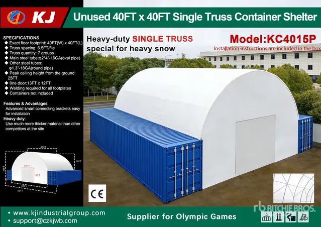 2026 KJ KC4015P 40 ft x 40 ft Single Truss Container Shelter (Unused)