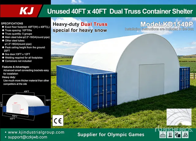 2026 KJ KD1540P 40 ft x 40 ft Double Truss Container Shelter (Unused)