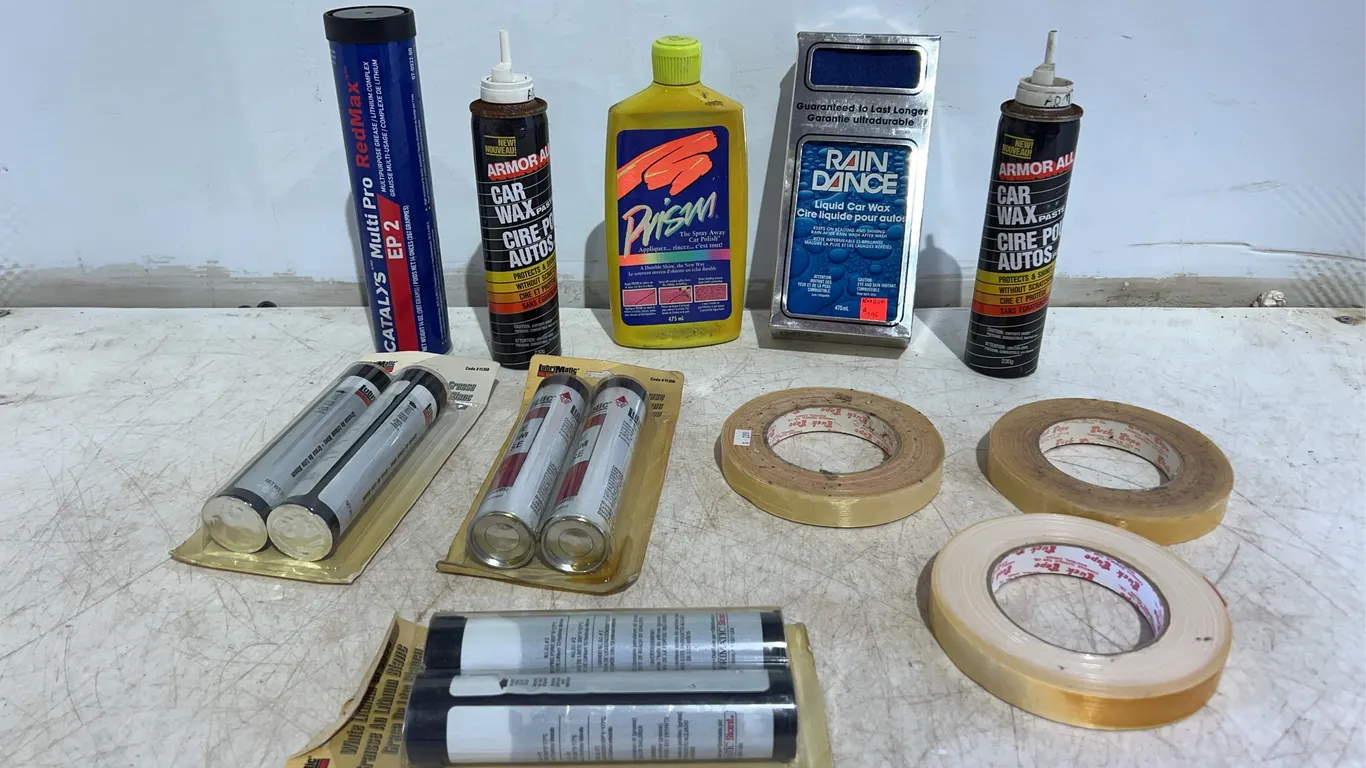 Box Of Misc. Car Wax, Grease, Tape