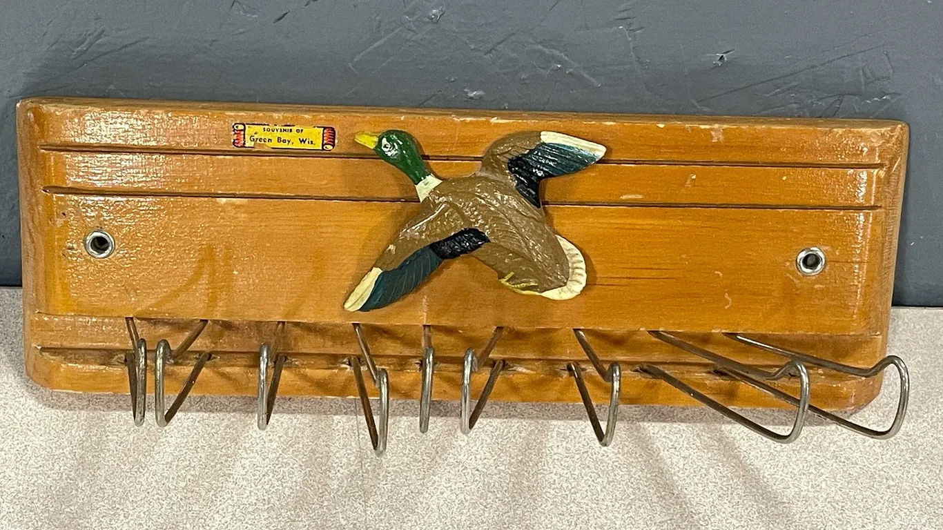 Vintage Wooden Mallard Tie and Belt Rack (T4)
