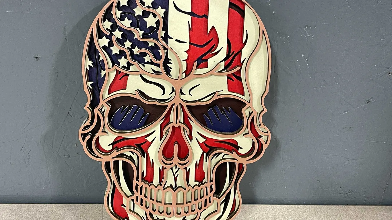 3D Wooden Patriotic Skull (T4)