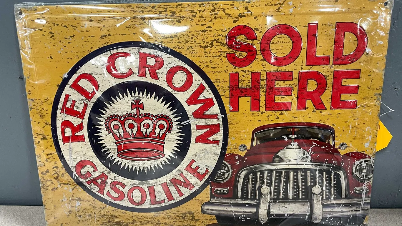 Red Crown Gasoline Sold Here Metal Sign (T4)