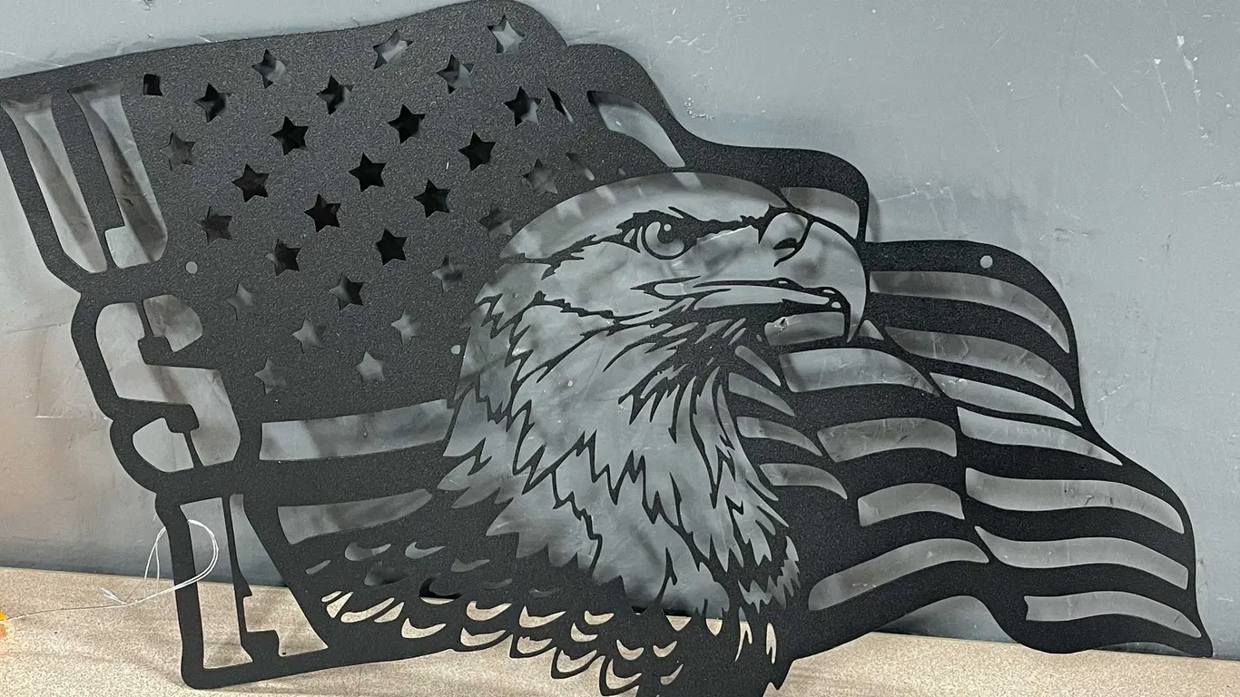 USA Eagle in American Flag Laser Cut Metal Wall Art (T4)