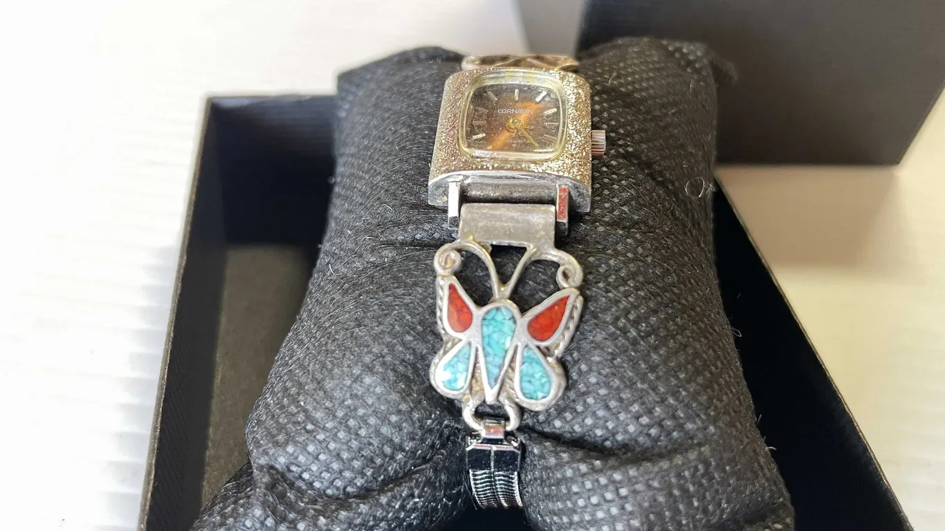 Vintage Cornavin Sterling Silver Turquoise and Red Coral Watch (FR1)