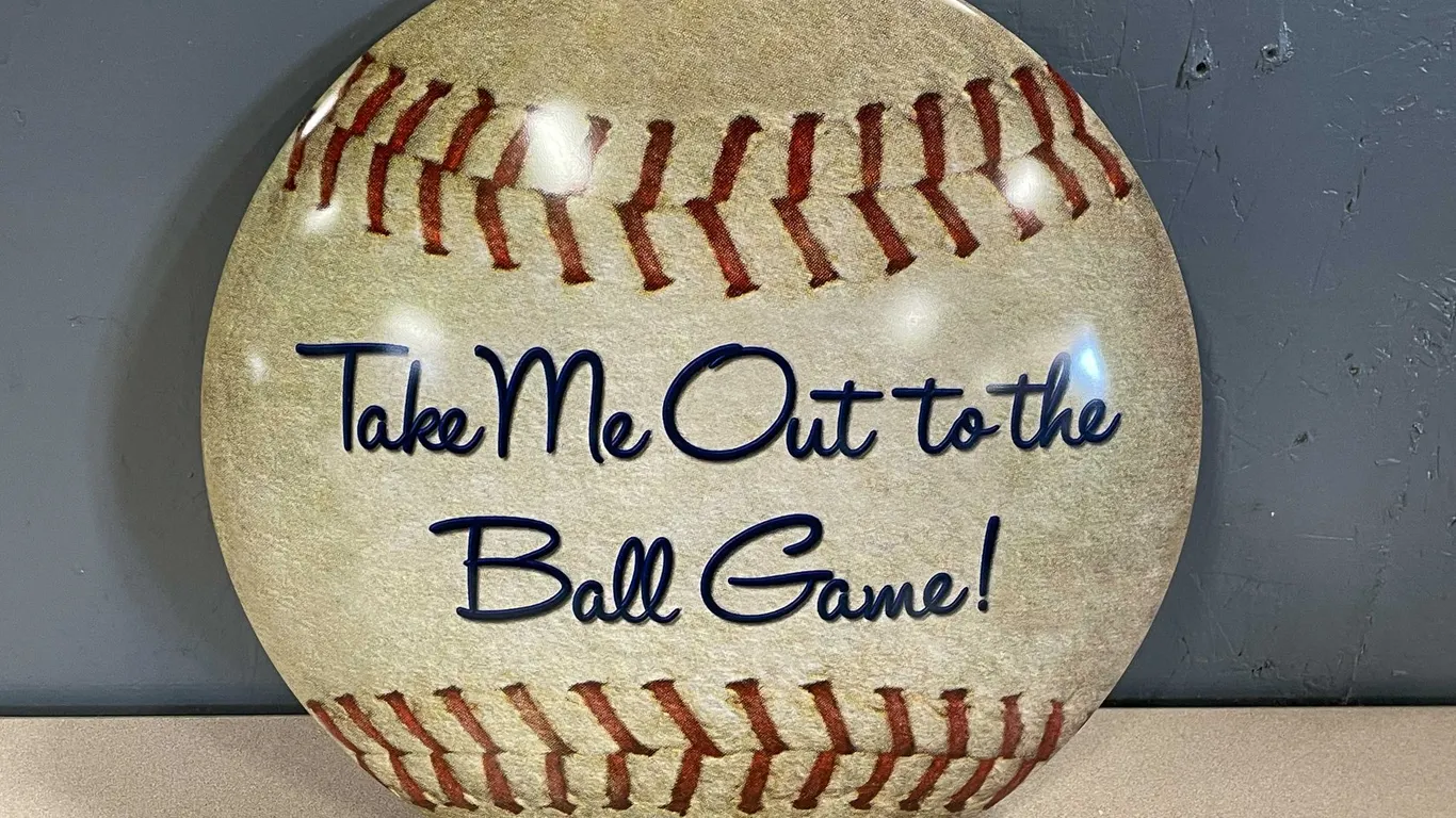 Take Me Out To The Ballgame Baseball Domed Metal Sign (T3)