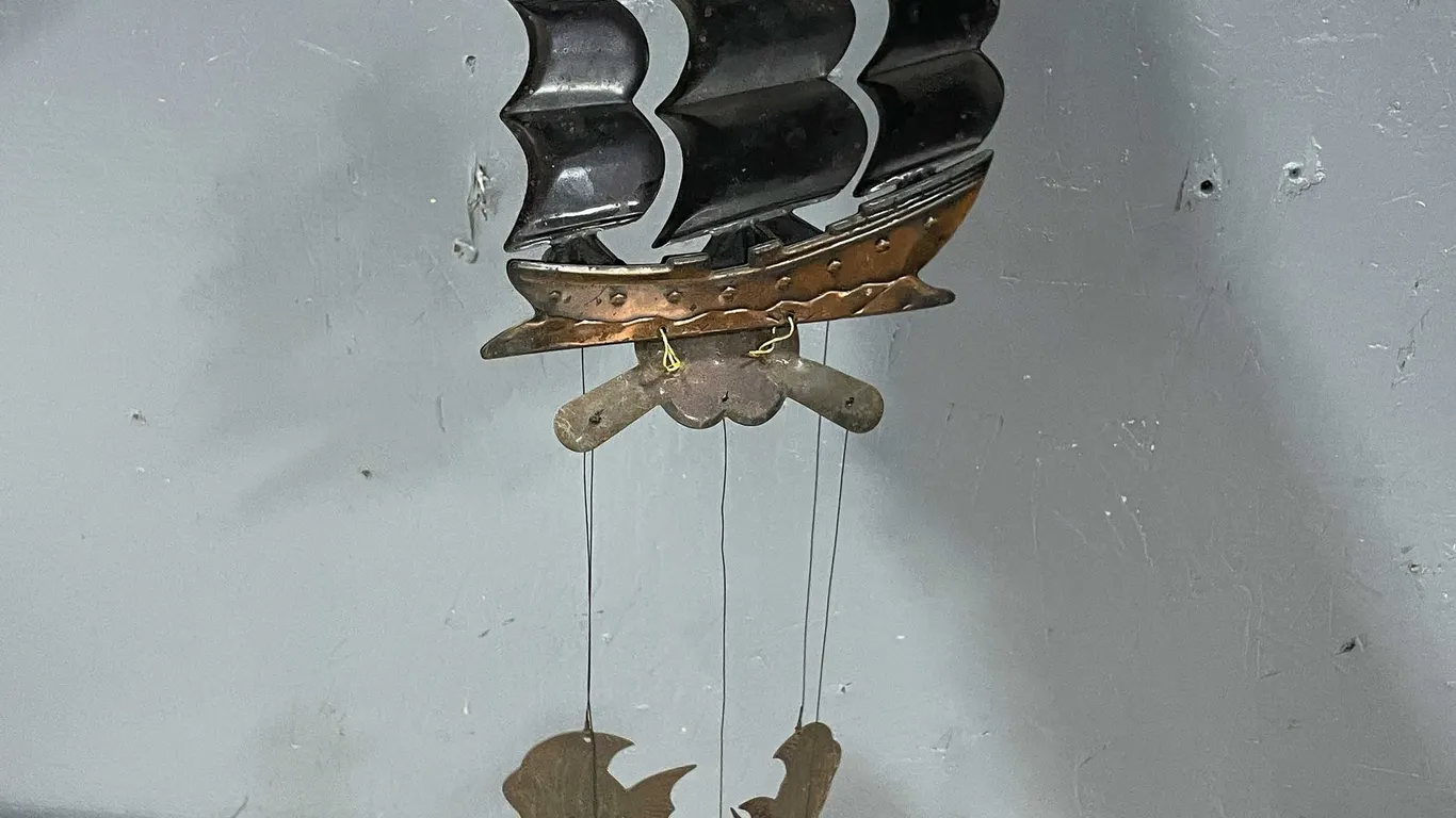 Vintage Metal Ship and Fish Wind Chime (T4)