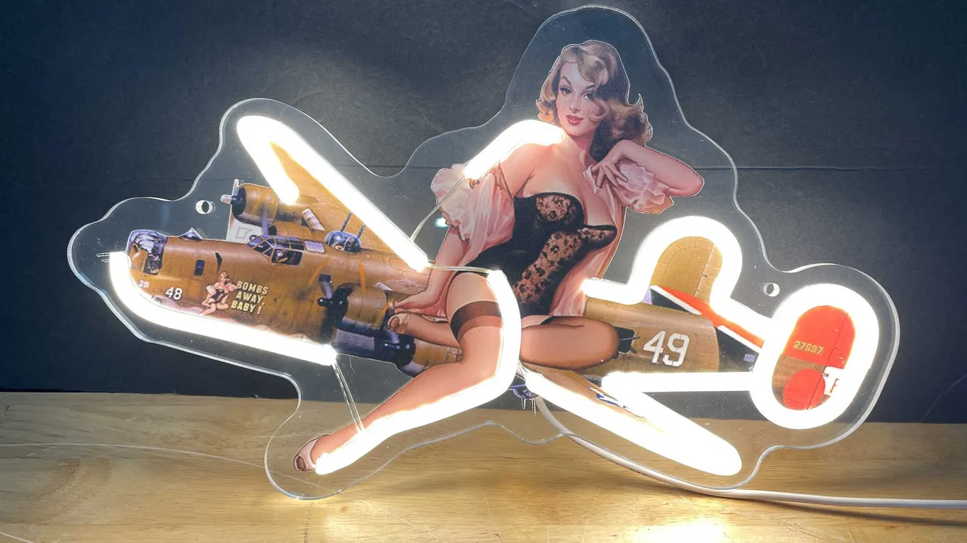 Bombs Away Baby Pin Up Girl with Airplane LED Neon Style Light (T5)