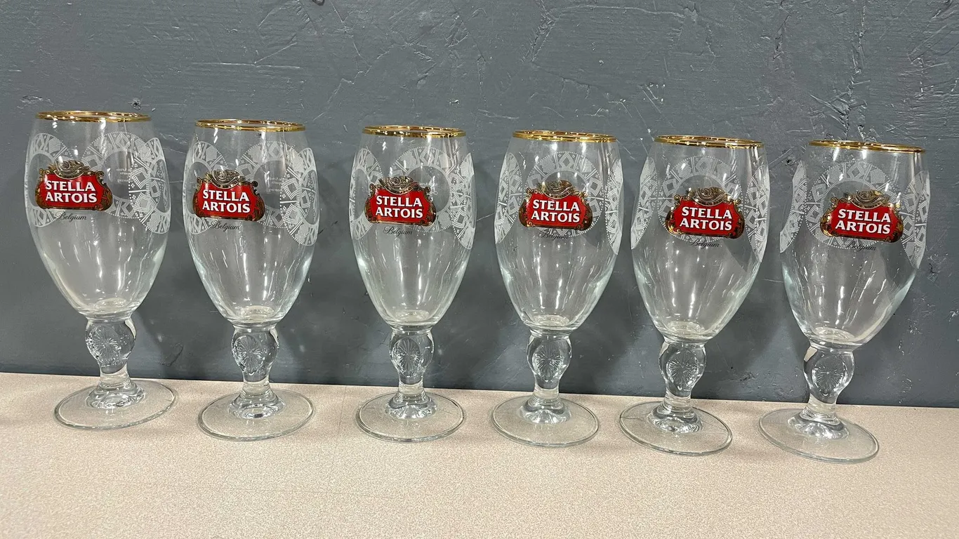 Stella Artois 50CL Gold Rimmed Stemmed Chalice Set (T4)
