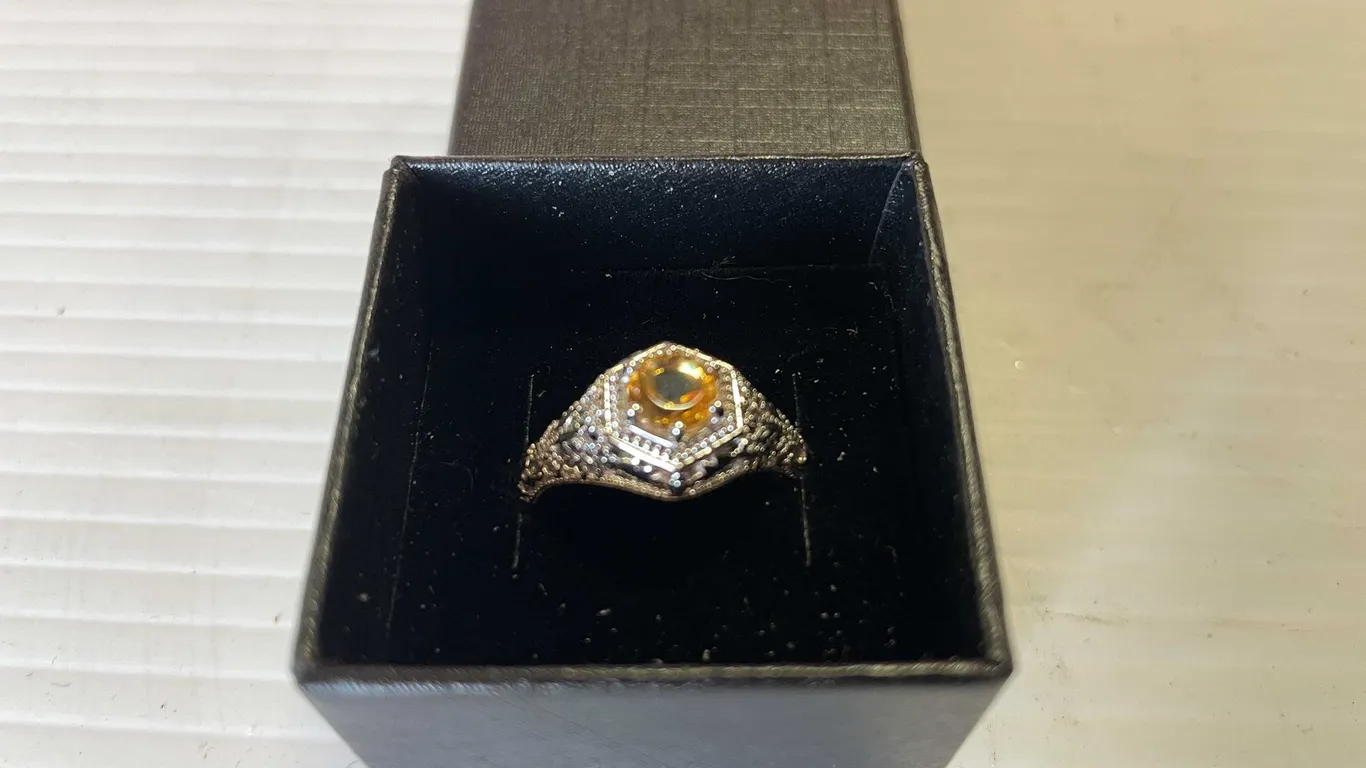 Sterling Silver Art Deco Revival Filigree Ring with Golden Citrine Stone (FR1)
