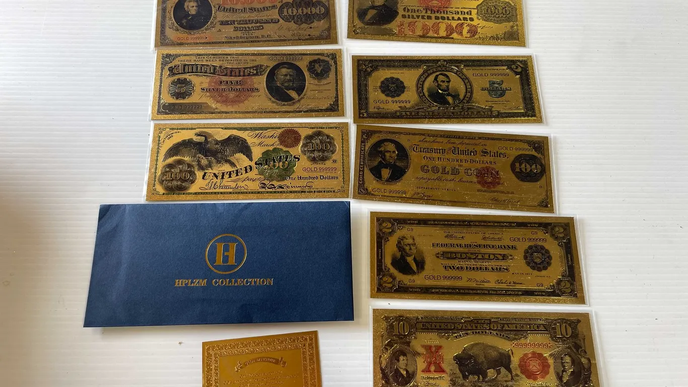 Old Style US Currency Gold Foil Banknotes Set (T5)