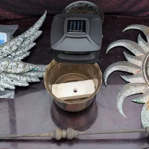 Outdoor Garden Décor Lot: Metal Sun, Hummingbird, Solar Lights, Planters, Watering Can