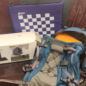 Camping Gear Lot With Frabill Shelter, MEC Backpack, Sleeping Pad