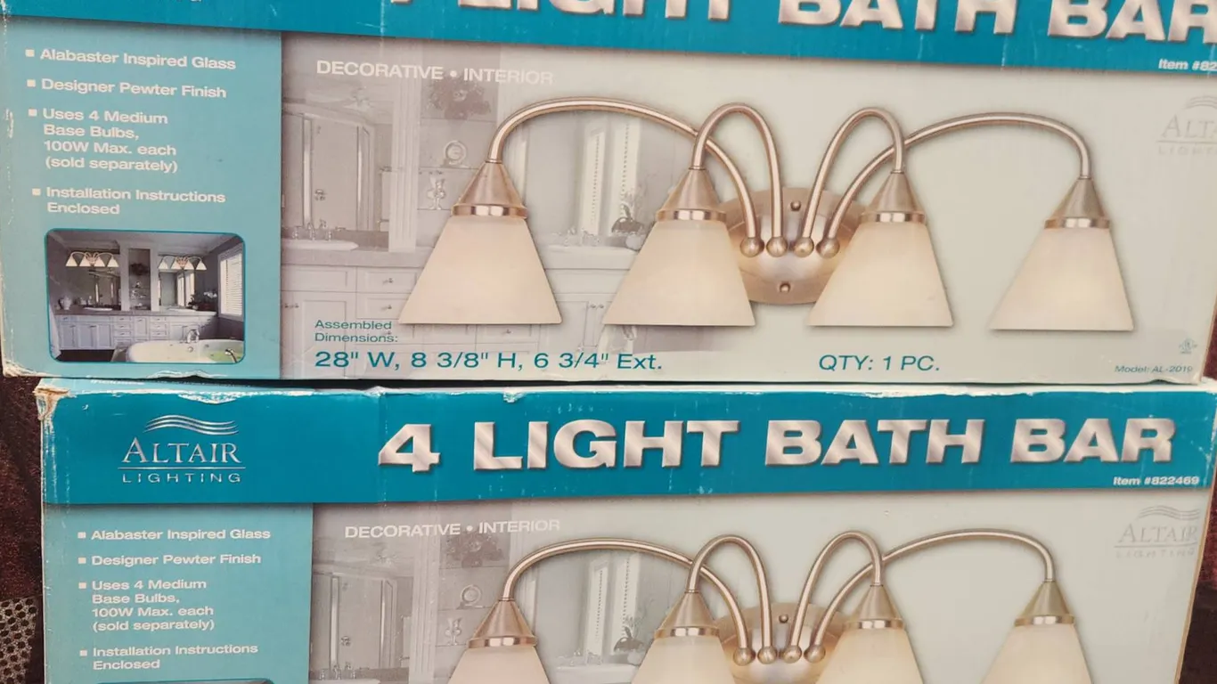 Altair Lighting 4 Light Bath Bars, Alabaster Glass, Pewter Finish