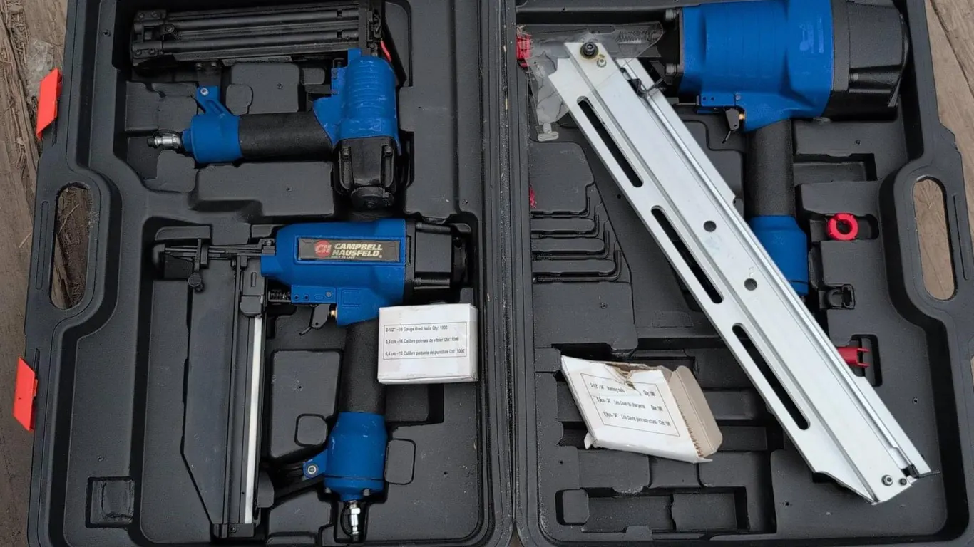 Campbell Hausfeld 3-Piece Pneumatic Nail Gun Set with Case and Accessories
