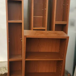 4 Brown Wood Laminate Bookcases, Includes 3 Tall Units and 1 Short Unit