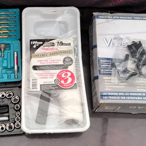 Tool Lot: Drill & Socket Set, NewAge VersaTrac Hooks, Bennett Paint Rollers