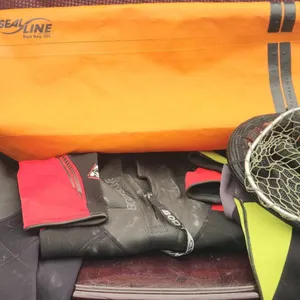 Body Glove Wetsuits Sizes XL and 2XL, Fishing Nets, and SealLine Dry Bag Lot