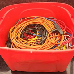 Extension Cords and Power Cables Large Lot in Red Plastic Tote