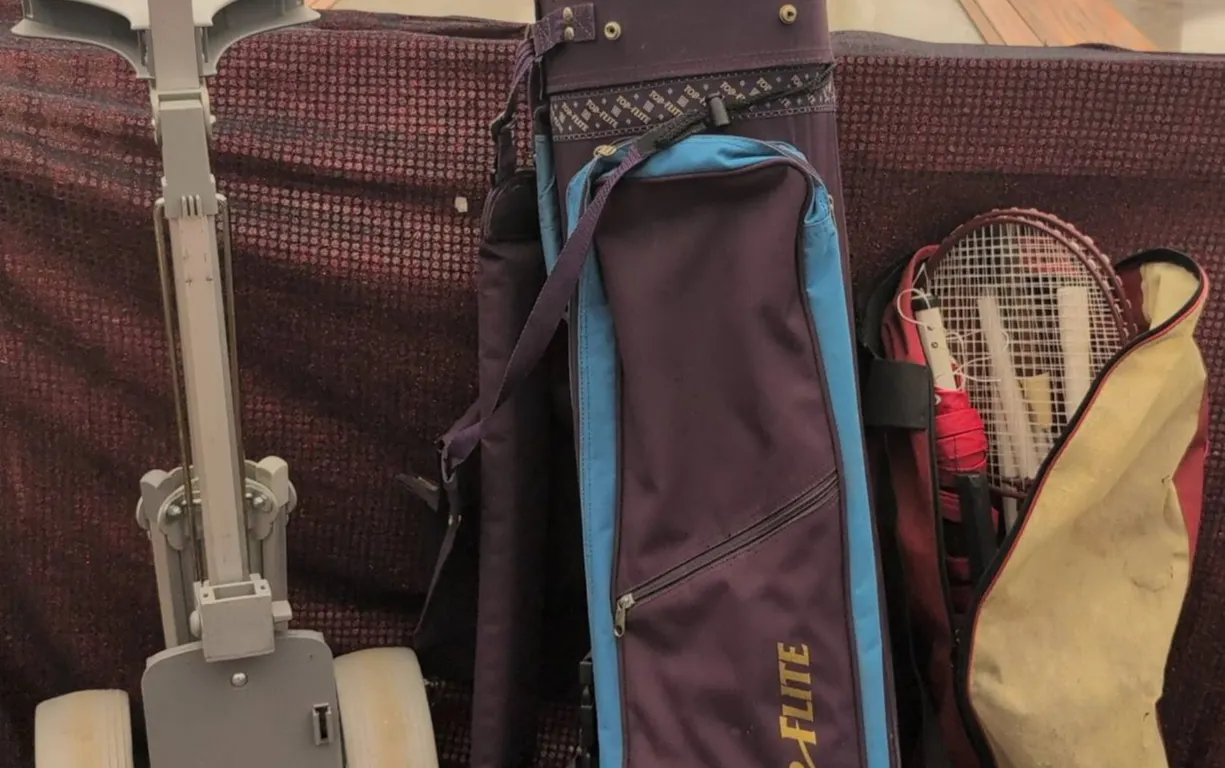 Top Flite Golf Clubs Set With Bag, Pull Cart, Badminton Racket & Accessories