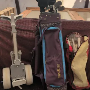 Top Flite Golf Clubs Set With Bag, Pull Cart, Badminton Racket & Accessories