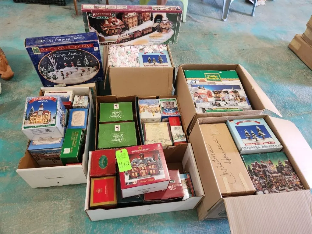 Large Lot of Vintage Christmas Village, Houses, Animals, Trains, Tree, Etc.