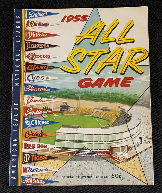 1955 AMERICAN LEAGUE NATIONAL ALL STAR GAME PROGRAM MILWAUKEE COUNTY STADIUM " AUTOGRAPHS" HARVEY HADDIX, STAN MUSIAL, LUIS ARROYO