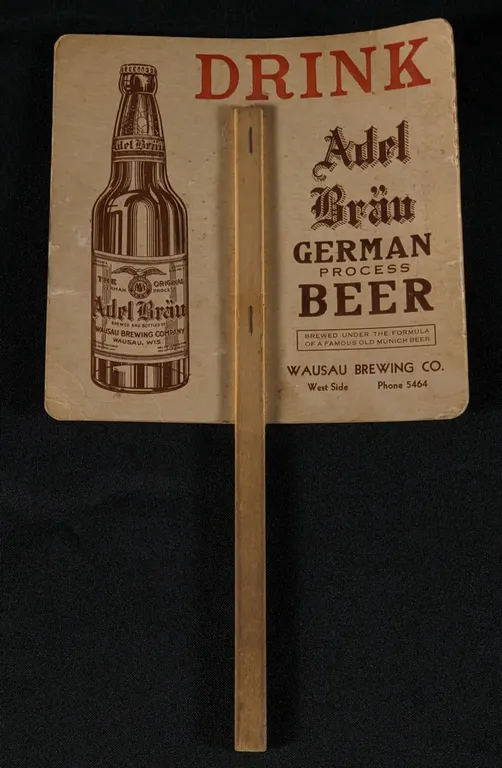 HAND FAN DRINK ADEL BRAU GERMAN PROCESS BEER WAUSAU WISCONSIN