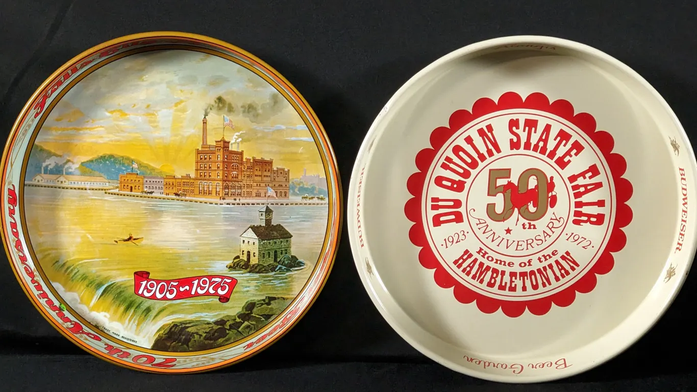2 BEER TRAYS BUDWEISER DU QUOIN STATE FAIR & FALLS CITY