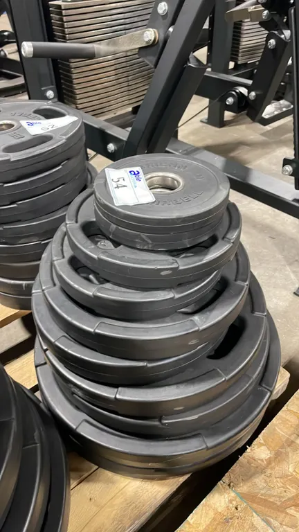 10 AMERICAN BARBELL COMMERCIAL EXERCISE RUBBER OLYMPIC PLATES 2-45LB, 2-35LB, 2-25LB, 2-10LB & 2-5LB