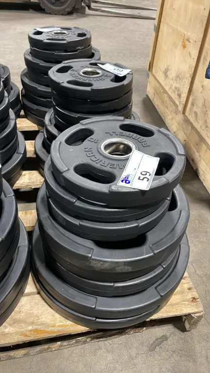 8 AMERICAN BARBELL COMMERCIAL EXERCISE RUBBER OLYMPIC PLATES 2-35LB, 3-25LB & 3-10LB