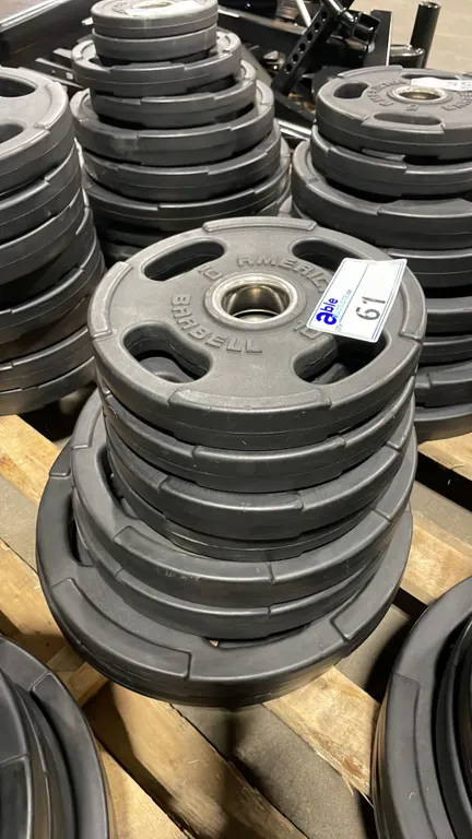 8 AMERICAN BARBELL COMMERCIAL EXERCISE RUBBER OLYMPIC PLATES 2-35LB, 2-25LB & 4-10LB