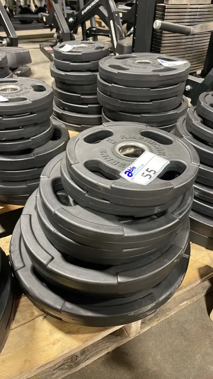 8 AMERICAN BARBELL COMMERCIAL EXERCISE RUBBER OLYMPIC PLATES 2-45LB, 2-35LB, 2-25LB & 2-10LB
