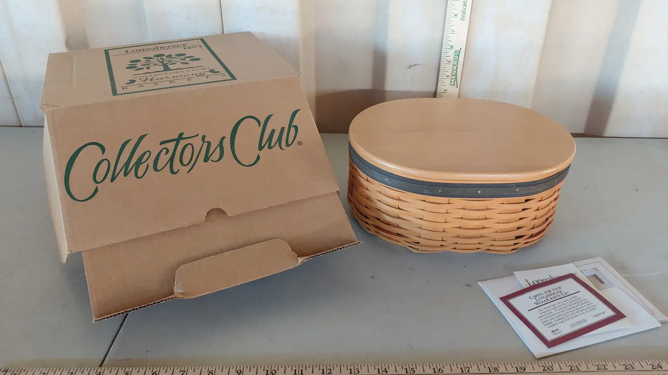 2000 Longaberger Collectors Club Harmony Basket No. 1 W/2 Pc Protector, Lid, & Box 11"X8.25"X5"
