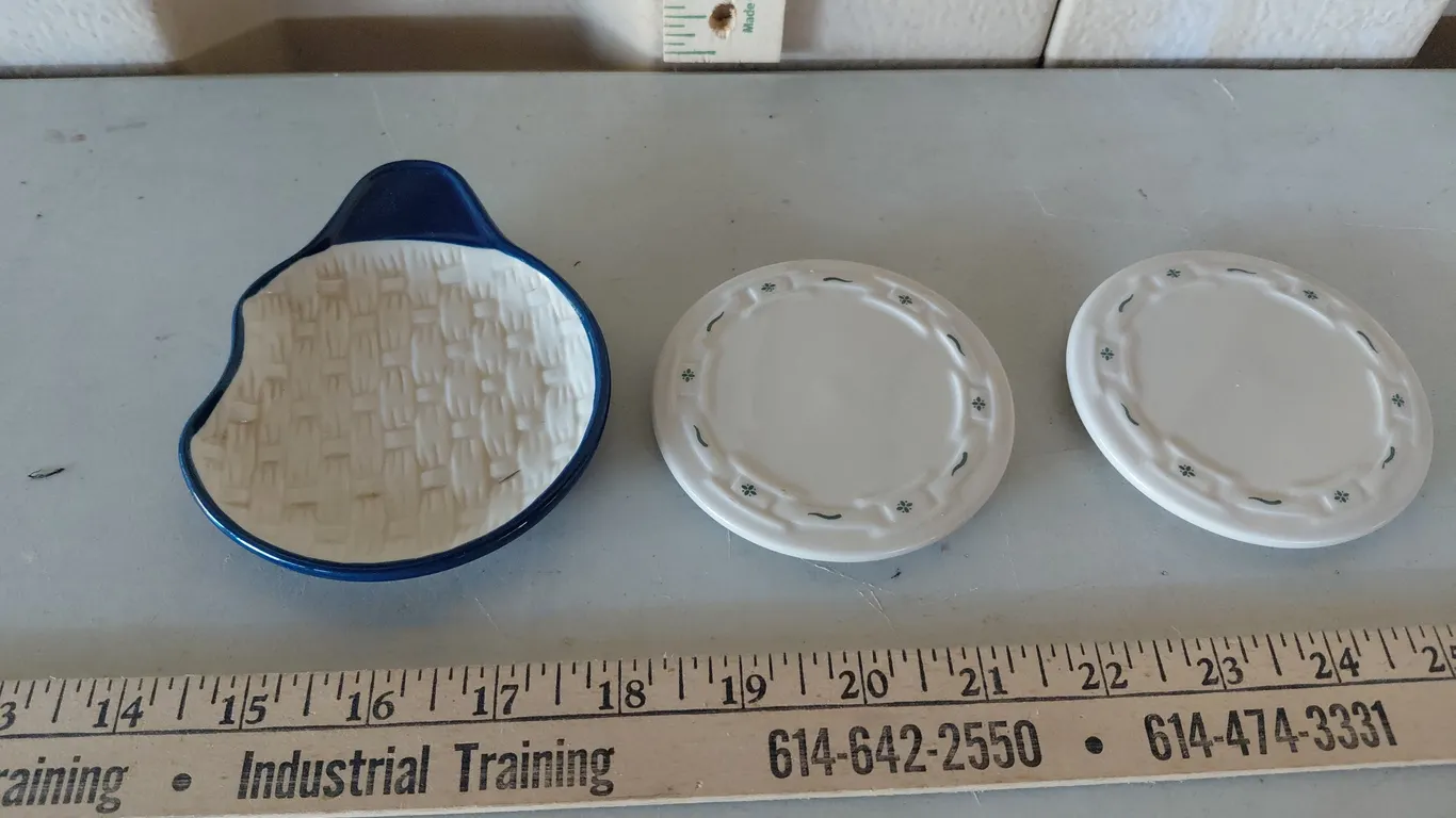 2 Longaberger Pottery Mug Lid/Coasters & 1 Temp-Tations Mug Lid/Coaster