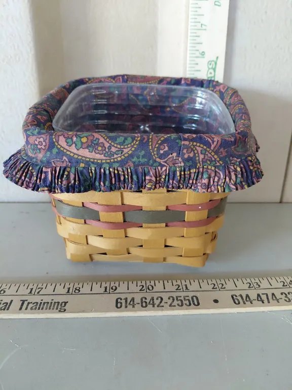 1998 Longaberger Fathers Day Finders Keepers Basket W/Liner & Protector (Warped) 6"X6"X5.5"